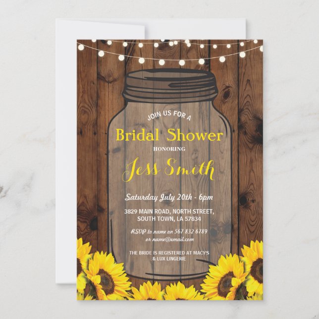 Invitación El girasol de madera del tarro rústico nupcial de (Anverso)