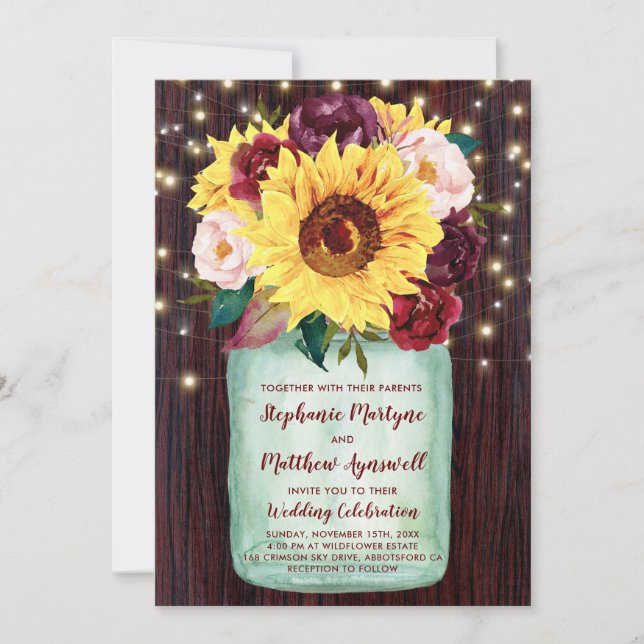 Invitación El girasol Mason Jar enciende al Boda floral borgo (Anverso)