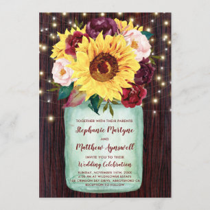 Invitación El girasol Mason Jar enciende al Boda floral borgo