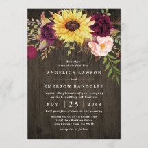 El girasol rojo borgoña roza a Boda de madera rúst