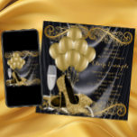 Invitación El glamour de Hollywood del partido de los cumplea<br><div class="desc">Invitación glamurosa a la fiesta de cumpleaños de una mujer de arte negro y dorado, con hermosos zapatos de tacón, globos dorados, champán y perlas en un glamuroso y lujoso fondo de satén negro. Esta elegante invitación de fiesta de cumpleaños en negro y oro se personaliza fácilmente para tu evento...</div>