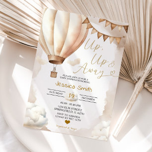 Invitación El globo aerostático Boho Beige se aleja de Baby S