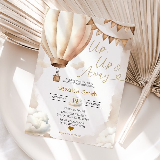 Invitación El globo aerostático Boho Beige se aleja de Baby S (Subido por el creador)