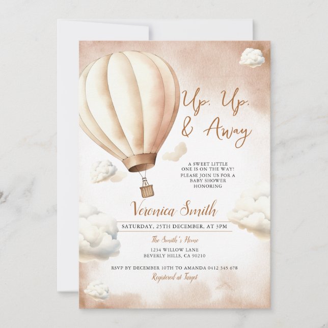 Invitación El globo aerostático marfileño Baby Shower, arriba (Anverso)