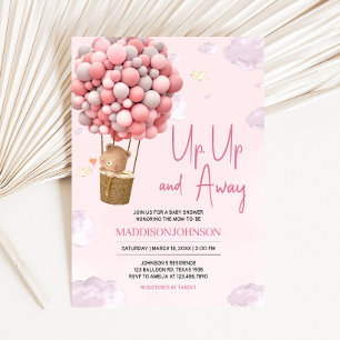 Invitación El globo aerostático rosa hacia arriba y lejos de