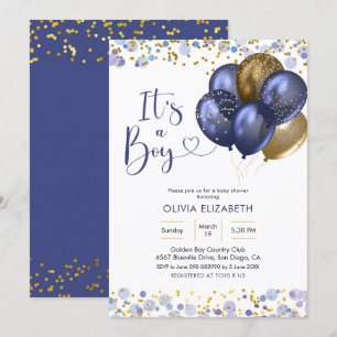 Invitación El globo azul marino es un niño Baby Shower