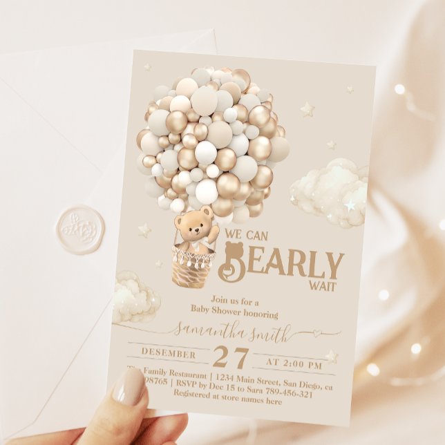 Invitación El globo de Oso Teddy Bear Bearly Wait Baby Shower (Subido por el creador)