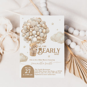 Invitación El globo de Oso Teddy Bear Bearly Wait Baby Shower