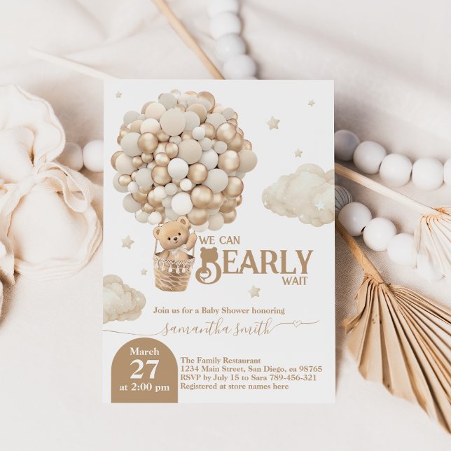 Invitación El globo de Oso Teddy Bear Bearly Wait Baby Shower (Subido por el creador)