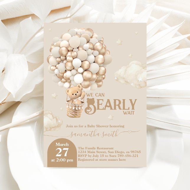 Invitación El globo de Oso Teddy Bear Bearly Wait Baby Shower (Subido por el creador)