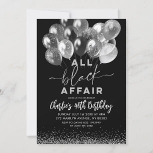 Invitación El globo negro plateado todo el cumpleaños del asu