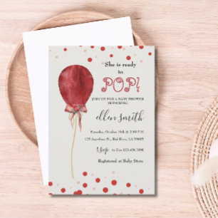 Invitación El globo rojo de los puntos de la polka está listo