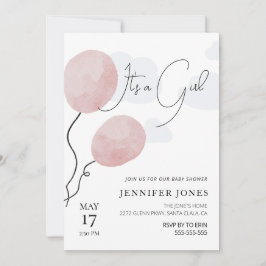 Invitación El globo rosa caprichoso es un chica