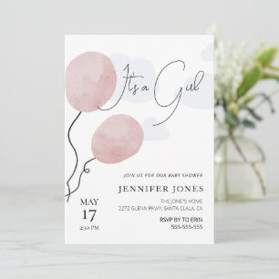 Invitación El globo rosa caprichoso es un chica