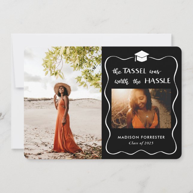 Invitación El Gorra de grado Script Tassel valía la pena (Anverso)