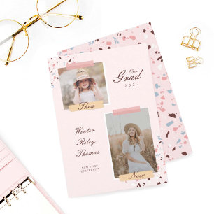 Invitación El Grad Entonces Y Ahora 2 Foto Graduada Terrazzo