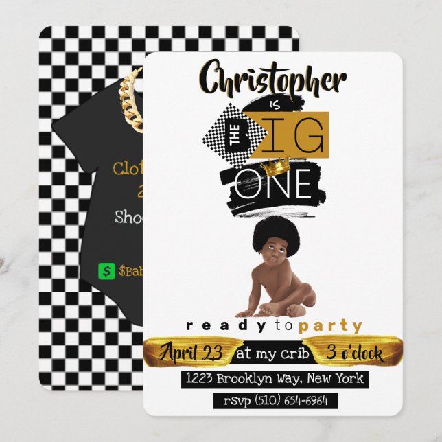 Invitación El GRAN Aniversario del Niño Retro Del Hip Hop Afr (Anverso / Reverso)