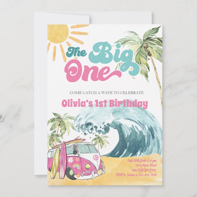 Invitación El GRAN Fiesta De Surf De Nacimiento En (Anverso)