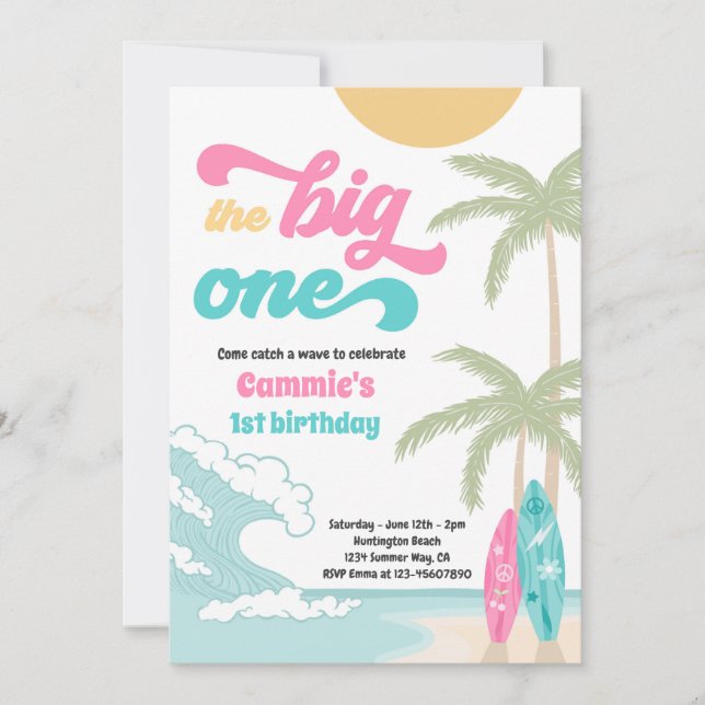 Invitación El gran Fiesta del primer cumpleaños de un retro (Anverso)