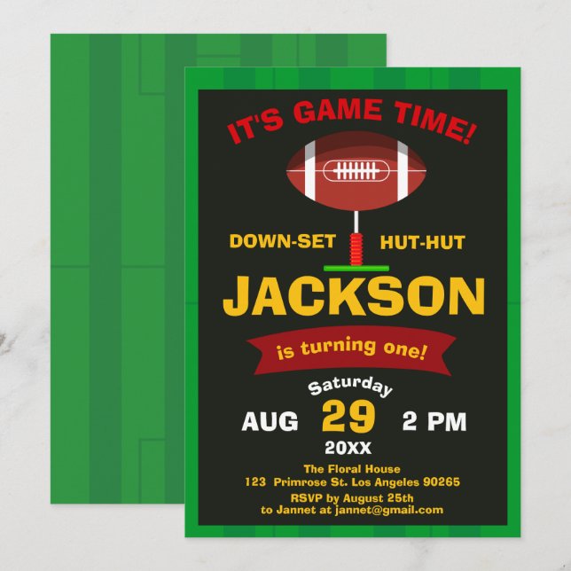 Invitación El gran juego deportivo de un campo de fútbol, cum (Anverso / Reverso)