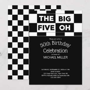 Invitación El gran patrón de cinco cuadros negros y blancos