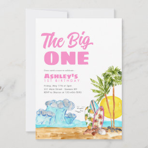 Invitación El Gran Surf Ola Playa Rosa Caliente Primer Cumple