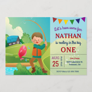 Invitación El gran tema de la pesca chicos primer cumpleaños 