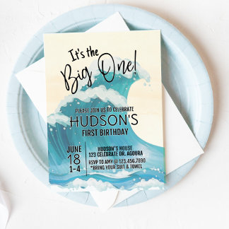Invitación El grande, el cumpleaños del surf, el surf arriba,