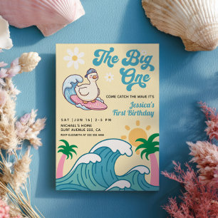 Invitación El Grande Surfista Ganso Retro Verano Cumpleaños 1