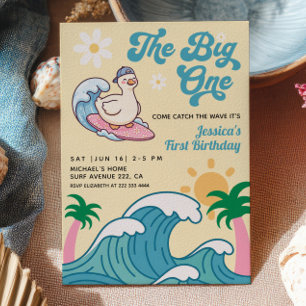 Invitación El Grande Surfista Ganso Retro Verano Cumpleaños 1