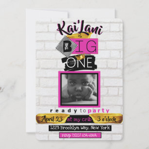 Invitación El GRANDE Uno Cumpleaños Retro Hip Hop 1er Foto R