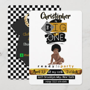Invitación El GRANDE Uno Niño bebé Afro Hip Hop Retro Cumple