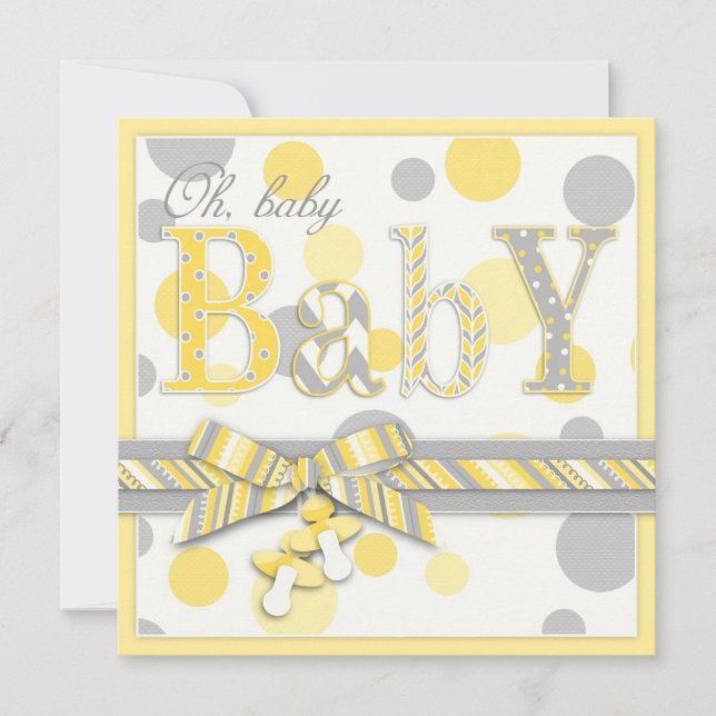 Invitación El gris amarillo del bebé puntea Baby Shower (Anverso)