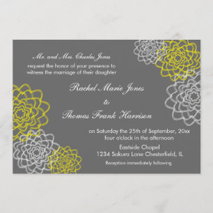 Invitación El gris/el casarse bosquejado amarillo de las