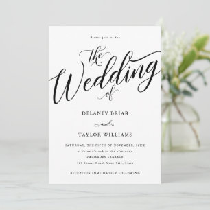Invitación El guión florece con el Boda moderno en blanco y n