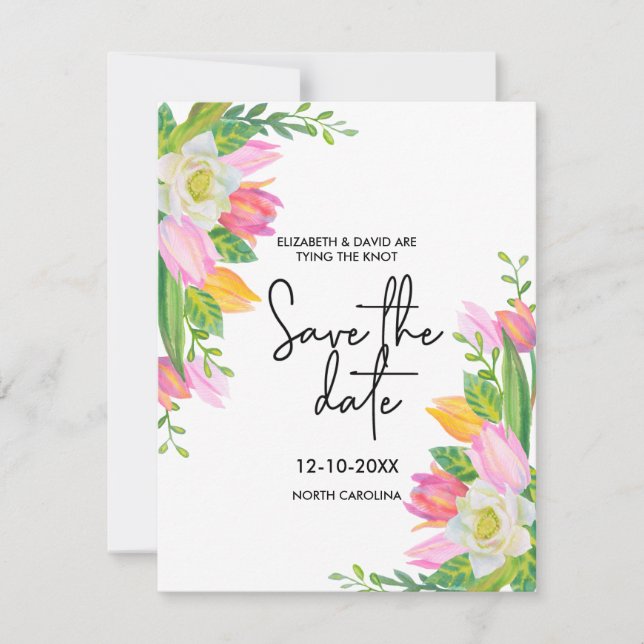 Invitación El guión moderno de la boda con flores rosadas sal (Anverso)