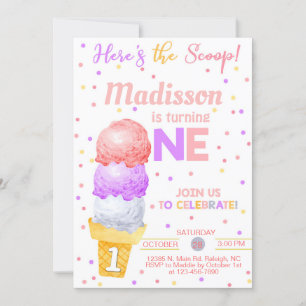 Invitación El helado aquí es el primer cumpleaños del chica d