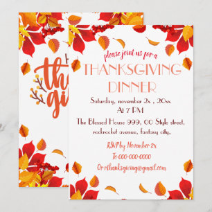 Invitación El hermoso Día de Acción de Gracias el otoño deja