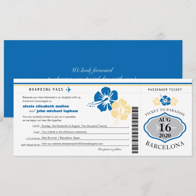 Invitación El hibisco florece la boda del documento de (Anverso / Reverso)