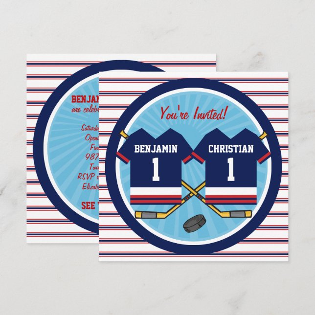 Invitación El hockey sobre hielo hermana a la 1ra fiesta de (Anverso / Reverso)