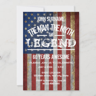 Invitación El hombre el mito la leyenda 4 de julio cumpleaños