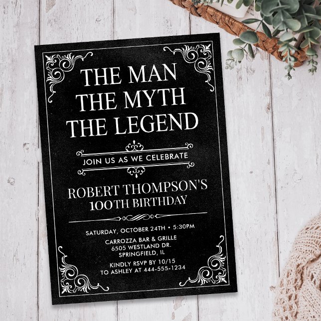 Invitación El Hombre El Mito La Leyenda Cumpleaños 100 (Subido por el creador)