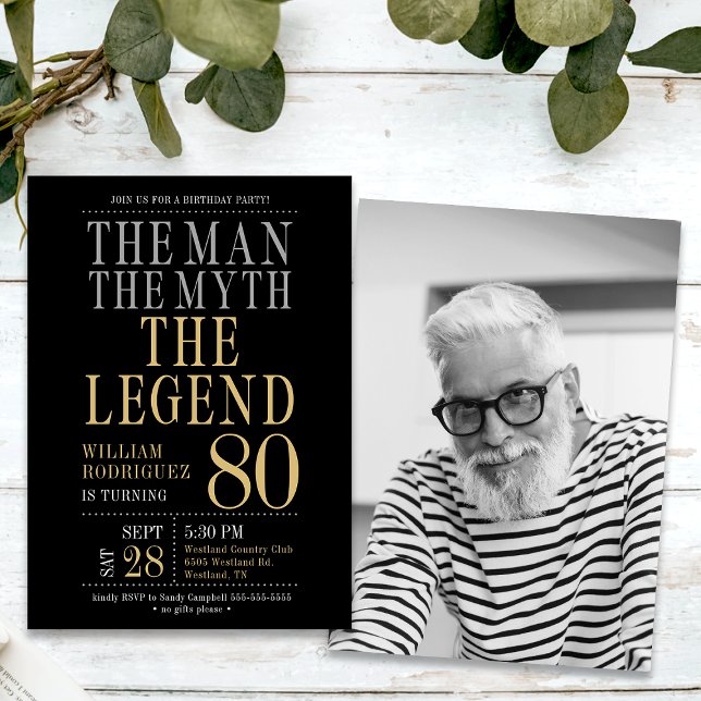 Invitación El hombre el mito la leyenda foto 80 cumpleaños (Subido por el creador)