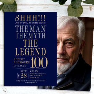 Invitación El hombre el mito la leyenda Sorpresa 100 cumpleañ