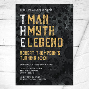 Invitación El hombre el mito la leyenda sorpresa cumpleaños 1