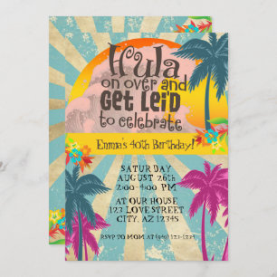 Invitación El Hula Tropical Retro Luau en Hawái en cumpleaños