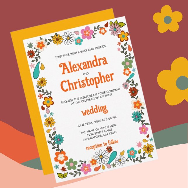 Invitación El inspirado Boda floral de Funky 70 (Subido por el creador)