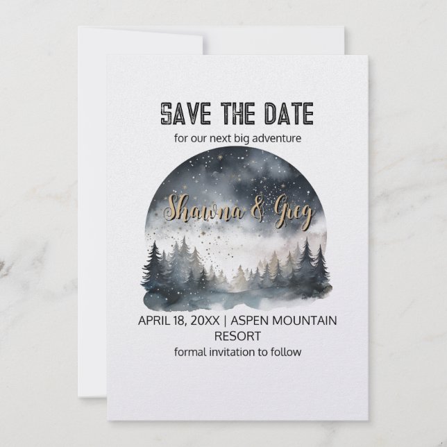 Invitación El invierno de la selva de pinos de bosque de bosq (Anverso)