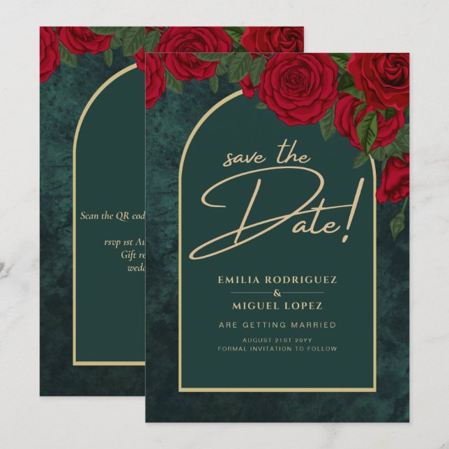 Invitación El invierno de las rosas rojas verde del bosque AH (Anverso / Reverso)