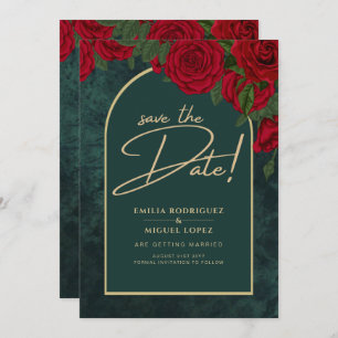 Invitación El invierno de las rosas rojas verde del bosque AH
